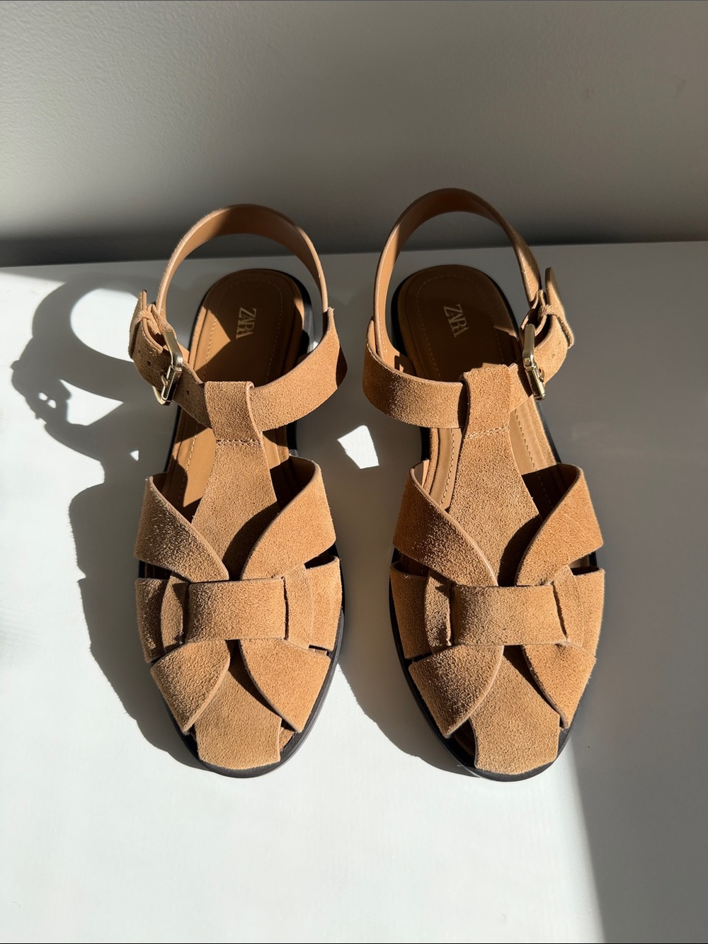 Zara Tan Suede Woven Buckle Sandals